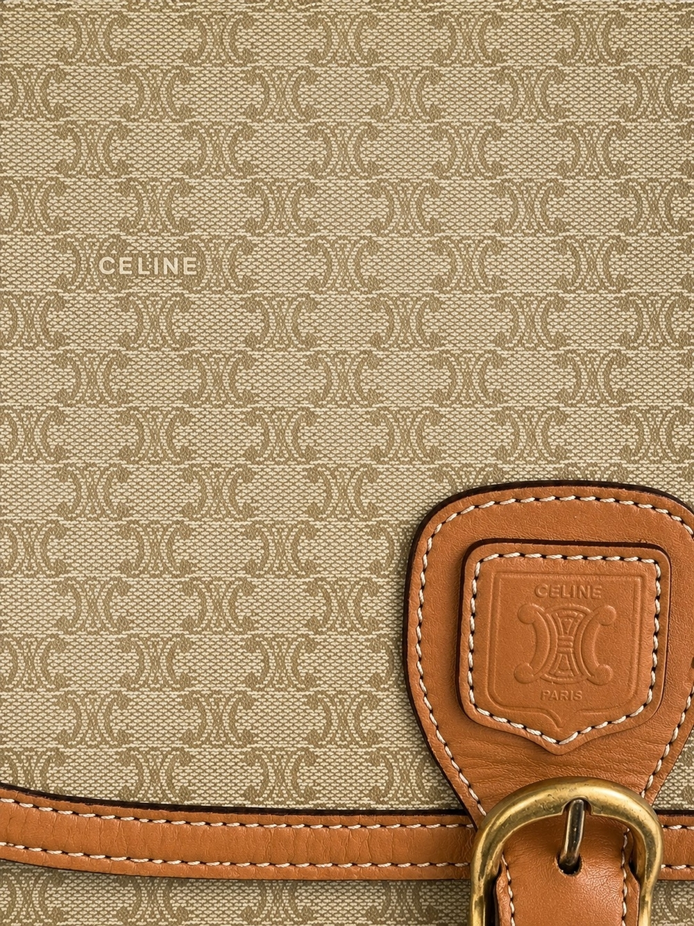 Celine Vintage Taupe Macadam Coated Canvas And Leather Crossbody
